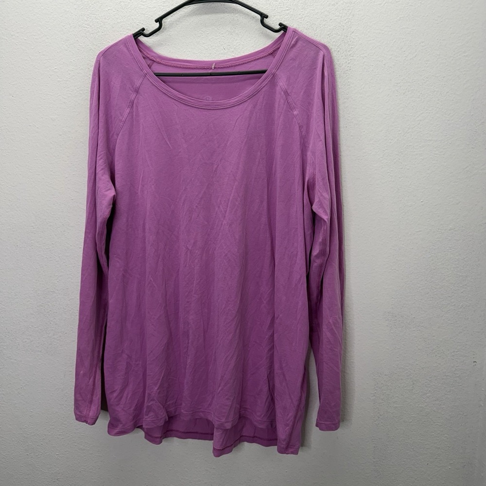 Lululemon Emerald Shirt Womens 10 Large Pink Scoop Neck Lightweight Stretch Pima